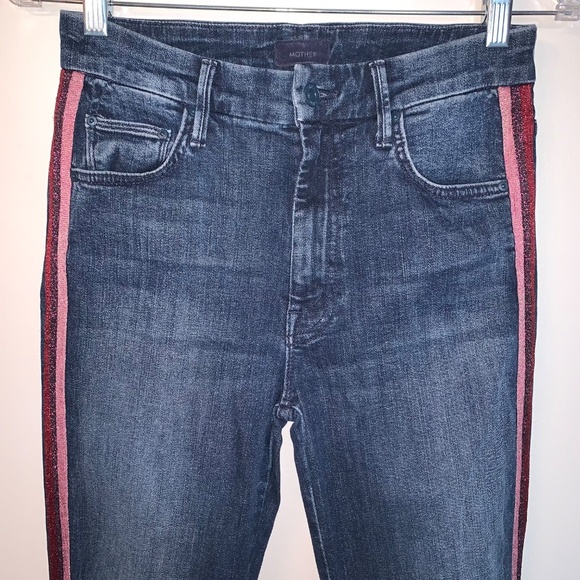 Mother Denim High Waisted Looker Jeans in Here Kitty, Kitty Glitter Racer 26 - Picture 11 of 13